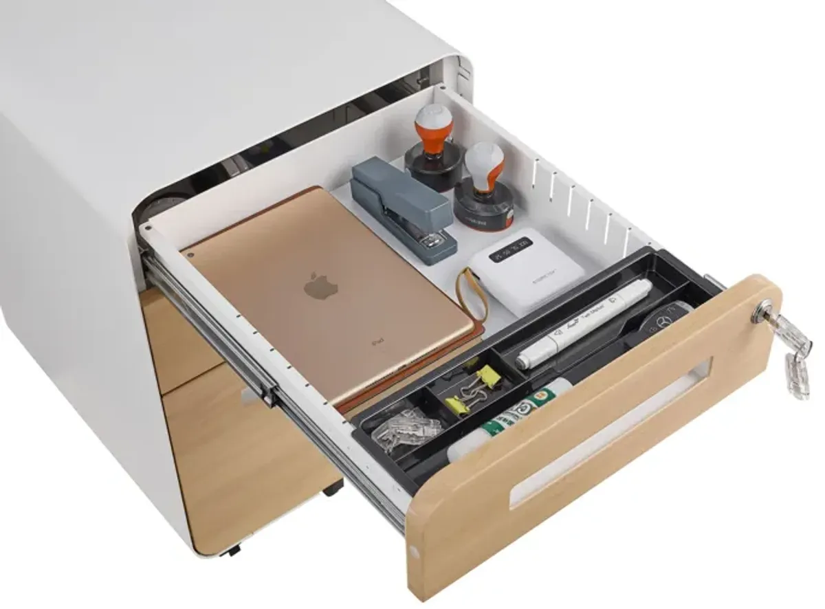 3 Drawer Mobile File Cabinet Under Desk Office, Simple Style Versatile Storage Cabinet For Legal / Letter / A4 Files, 5 Wheel Design Anti-Tilting Cold Rolled Steel Waterproof Moisture-Proof