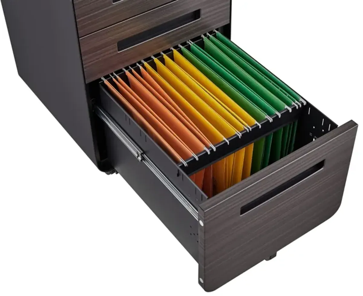 3 Drawer Mobile File Cabinet Under Desk Office, Simple Style Versatile Storage Cabinet For Legal / Letter / A4 Files, 5 Wheel Design Anti-Tilting Cold Rolled Steel Waterproof Moisture-Proof