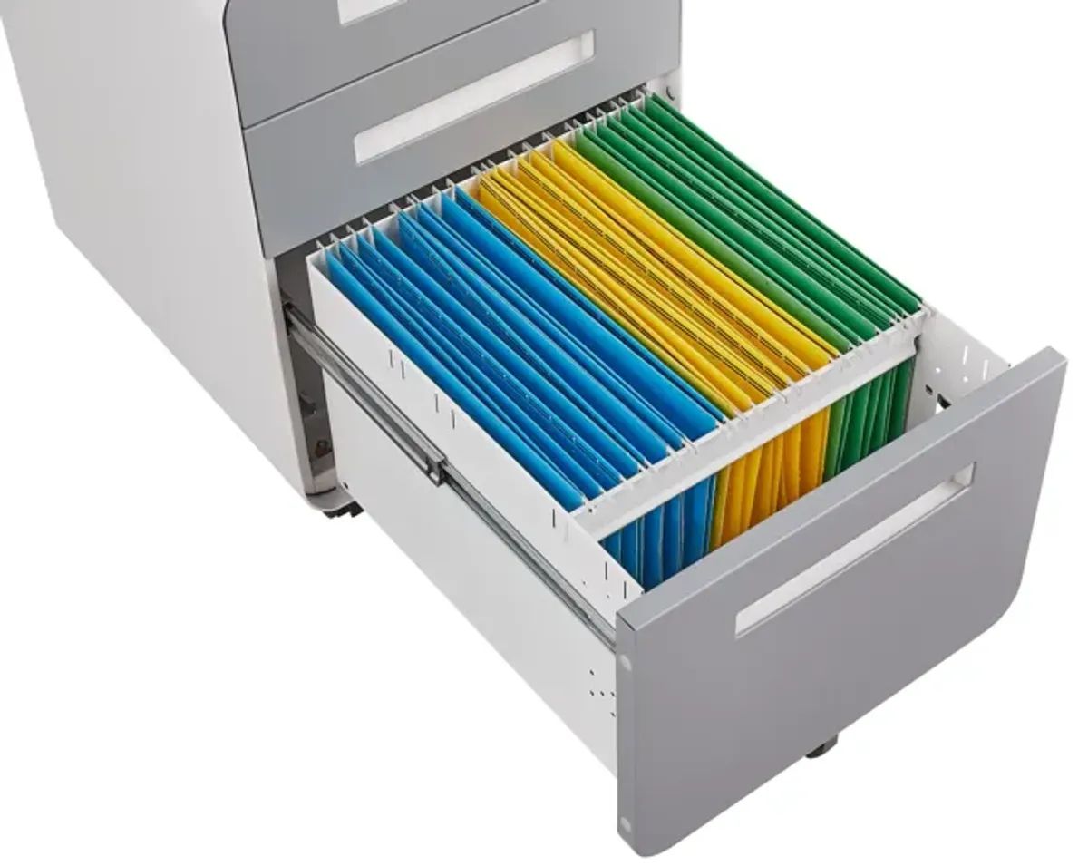 3 Drawer Mobile File Cabinet Under Desk Office, Simple Style Versatile Storage Cabinet For Legal / Letter / A4 Files, 5 Wheel Design Anti-Tilting Cold Rolled Steel Waterproof Moisture-Proof