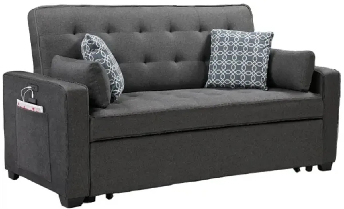 William - Modern Fabric Sleeper Sofa With 2 USB Charging Ports And 4 Accent Pillows - Gray