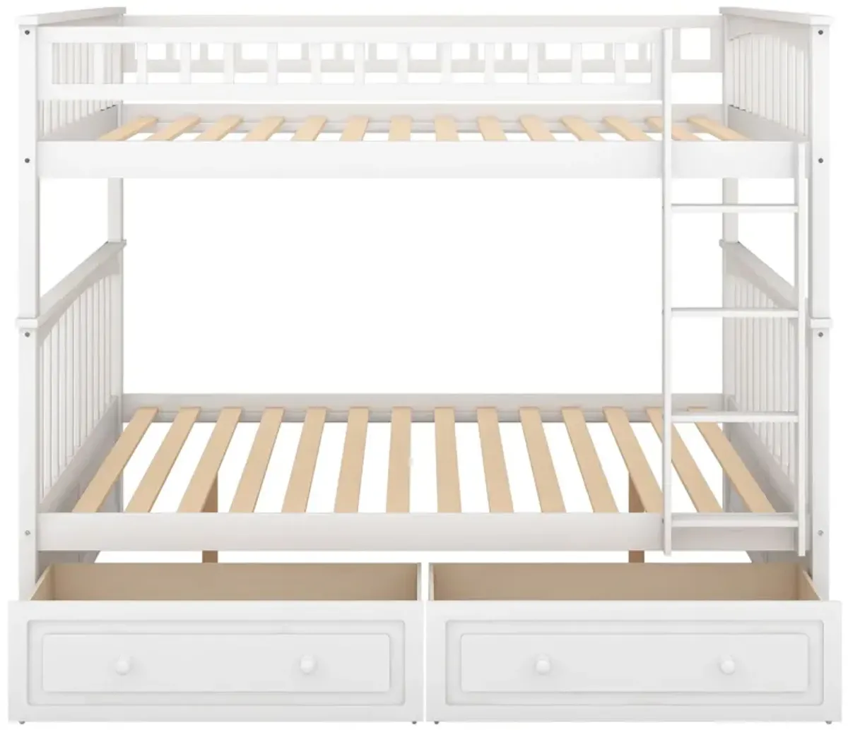 Full Over Full Bunk Bed With Drawers, Convertible Beds - White