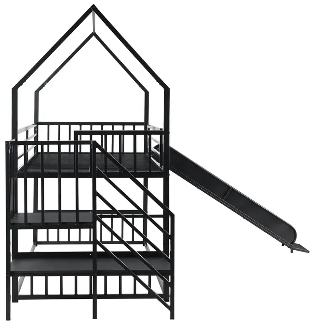 Twin Over Twin Metal Bunk Bed House Bed With Slide And Staircase