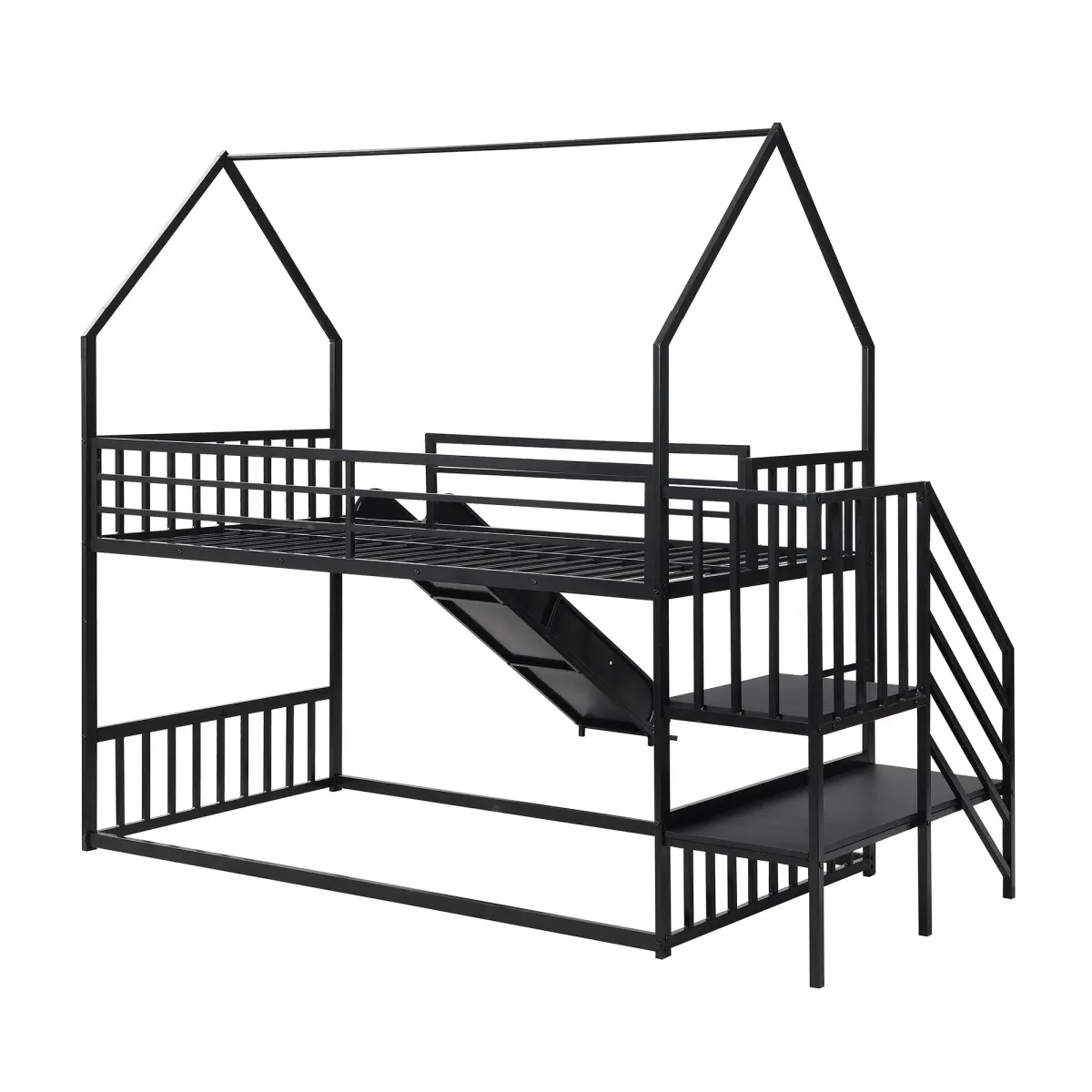 Twin Over Twin Metal Bunk Bed House Bed With Slide And Staircase