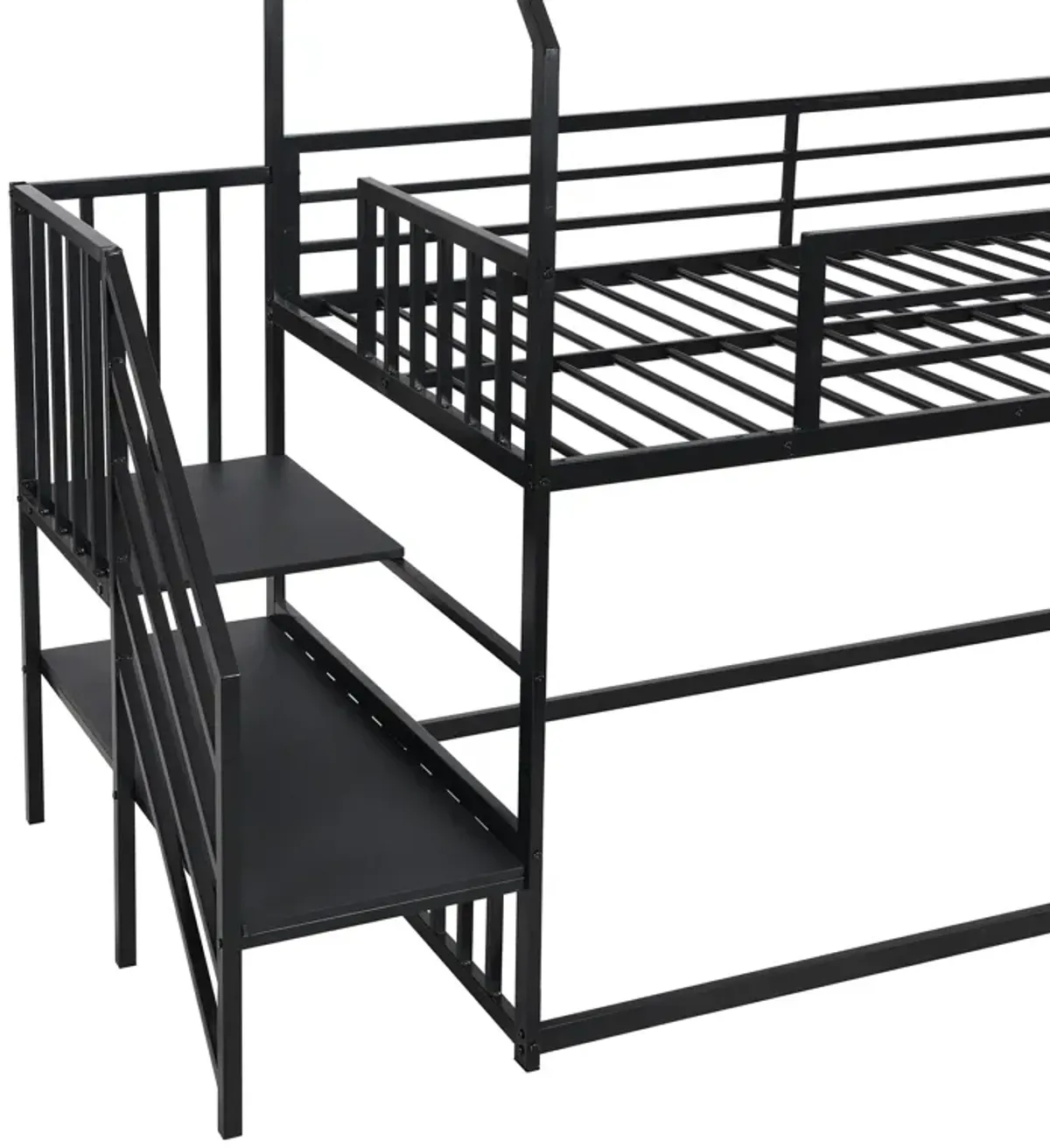 Twin Over Twin Metal Bunk Bed House Bed With Slide And Staircase