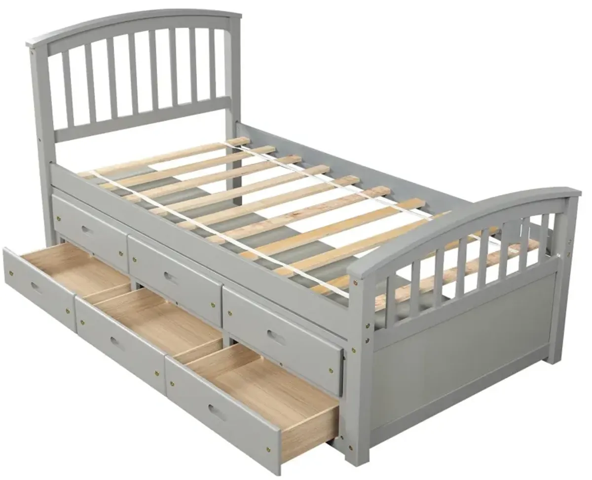 Platform Storage Bed Solid Wood Bed With 6 Drawers