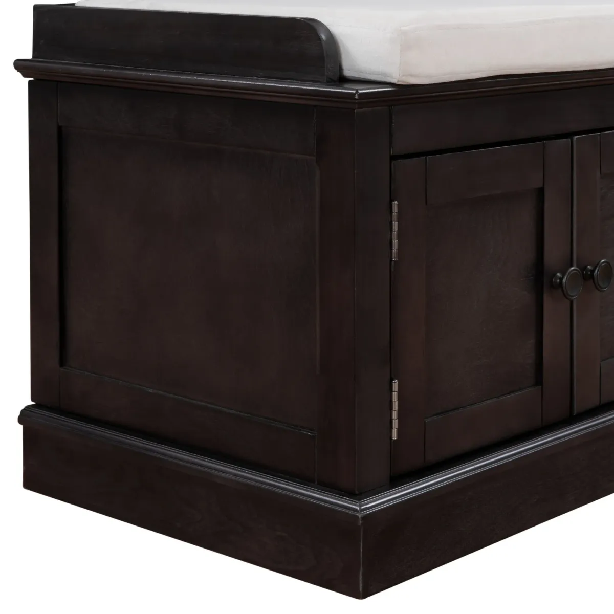 Storage Bench With 4 Doors And Adjustable Shelves, Shoe Bench With Removable Cushion For Living Room, Entryway