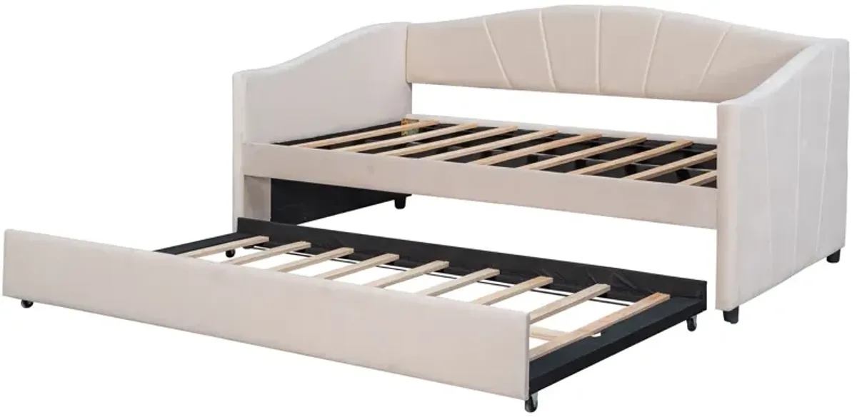 Upholstered Daybed Sofa Bed With Trundle Bed And Wood Slat