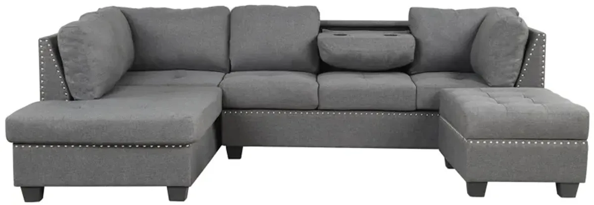 Reversible Sectional Sofa Space Saving With Storage Ottoman Rivet Ornament L-Shape Couch For Small Or Large Space Dorm Apartment