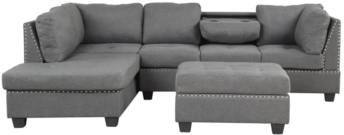 Reversible Sectional Sofa Space Saving With Storage Ottoman Rivet Ornament L-Shape Couch For Small Or Large Space Dorm Apartment