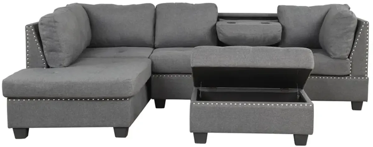 Reversible Sectional Sofa Space Saving With Storage Ottoman Rivet Ornament L-Shape Couch For Small Or Large Space Dorm Apartment