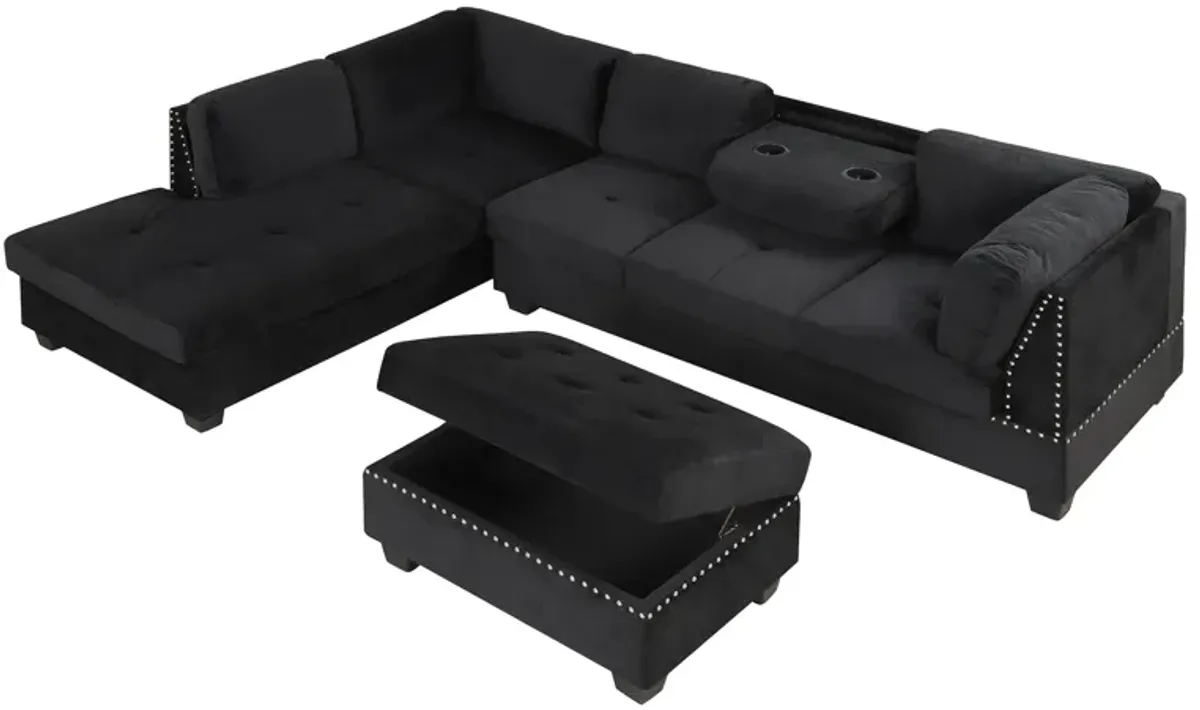 Reversible Sectional Sofa Space Saving With Storage Ottoman Rivet Ornament L-Shape Couch For Small Or Large Space Dorm Apartment