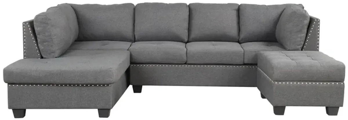 Reversible Sectional Sofa Space Saving With Storage Ottoman Rivet Ornament L-Shape Couch For Small Or Large Space Dorm Apartment