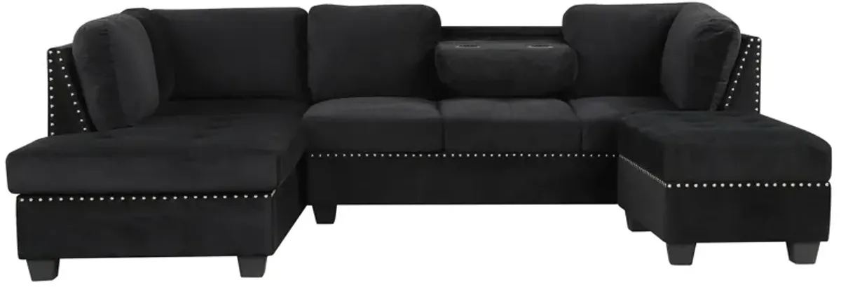 Reversible Sectional Sofa Space Saving With Storage Ottoman Rivet Ornament L-Shape Couch For Small Or Large Space Dorm Apartment