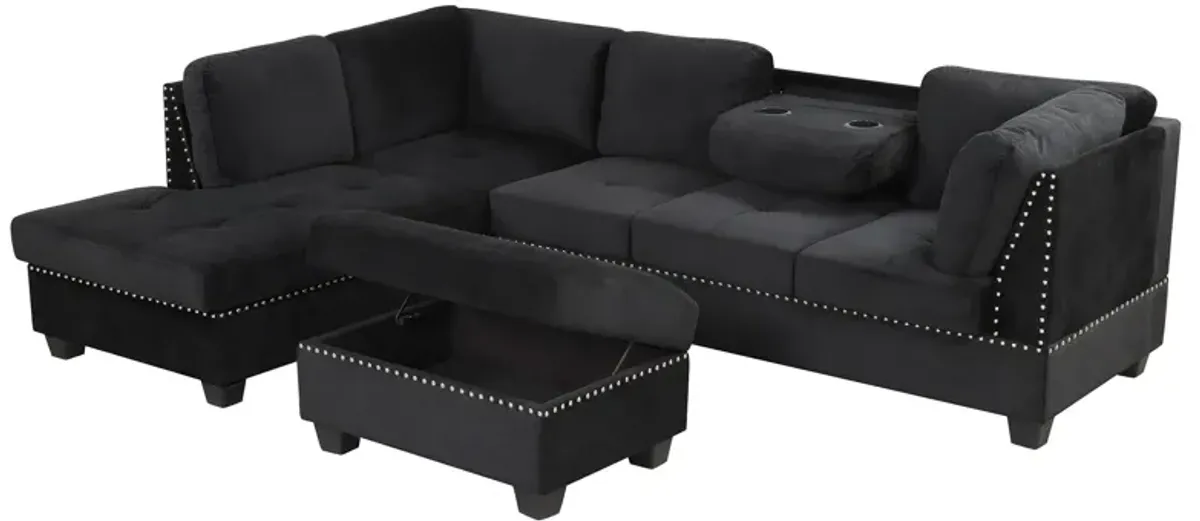 Reversible Sectional Sofa Space Saving With Storage Ottoman Rivet Ornament L-Shape Couch For Small Or Large Space Dorm Apartment