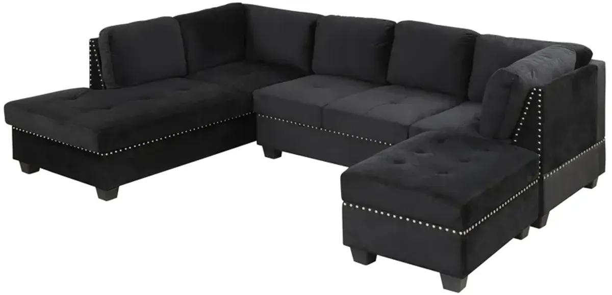 Reversible Sectional Sofa Space Saving With Storage Ottoman Rivet Ornament L-Shape Couch For Small Or Large Space Dorm Apartment