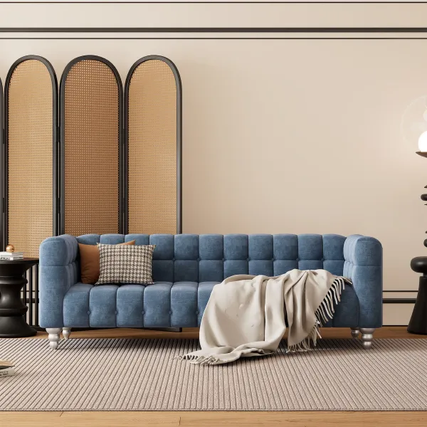 Modern Sofa Dutch Fluff Upholstered Sofa With Solid Wood Legs, Buttoned Tufted Backrest