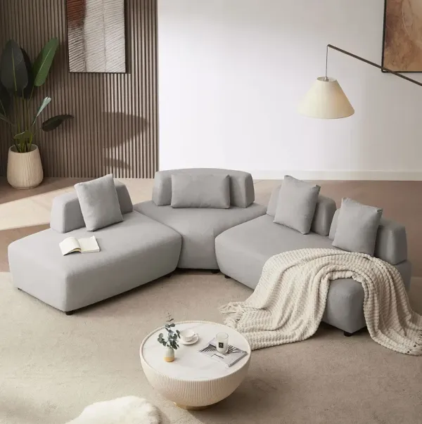 Contemporary 3 Piece Sectional Sofa Free Convertible Sofa With Four Removable Pillows For Living Room