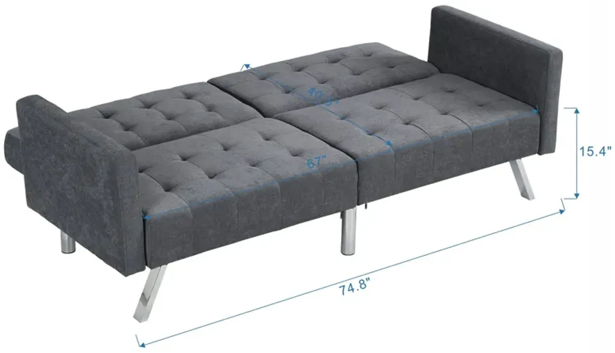 Futon Sofa Bed Convertible Folding Lounge Couch, Armrests