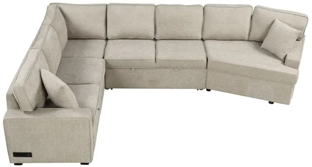 L-Shaped Sofa Sectional Sofa Couch Pull-Out Sofa Bed With Charging Devices And Cup Holders For Living Room