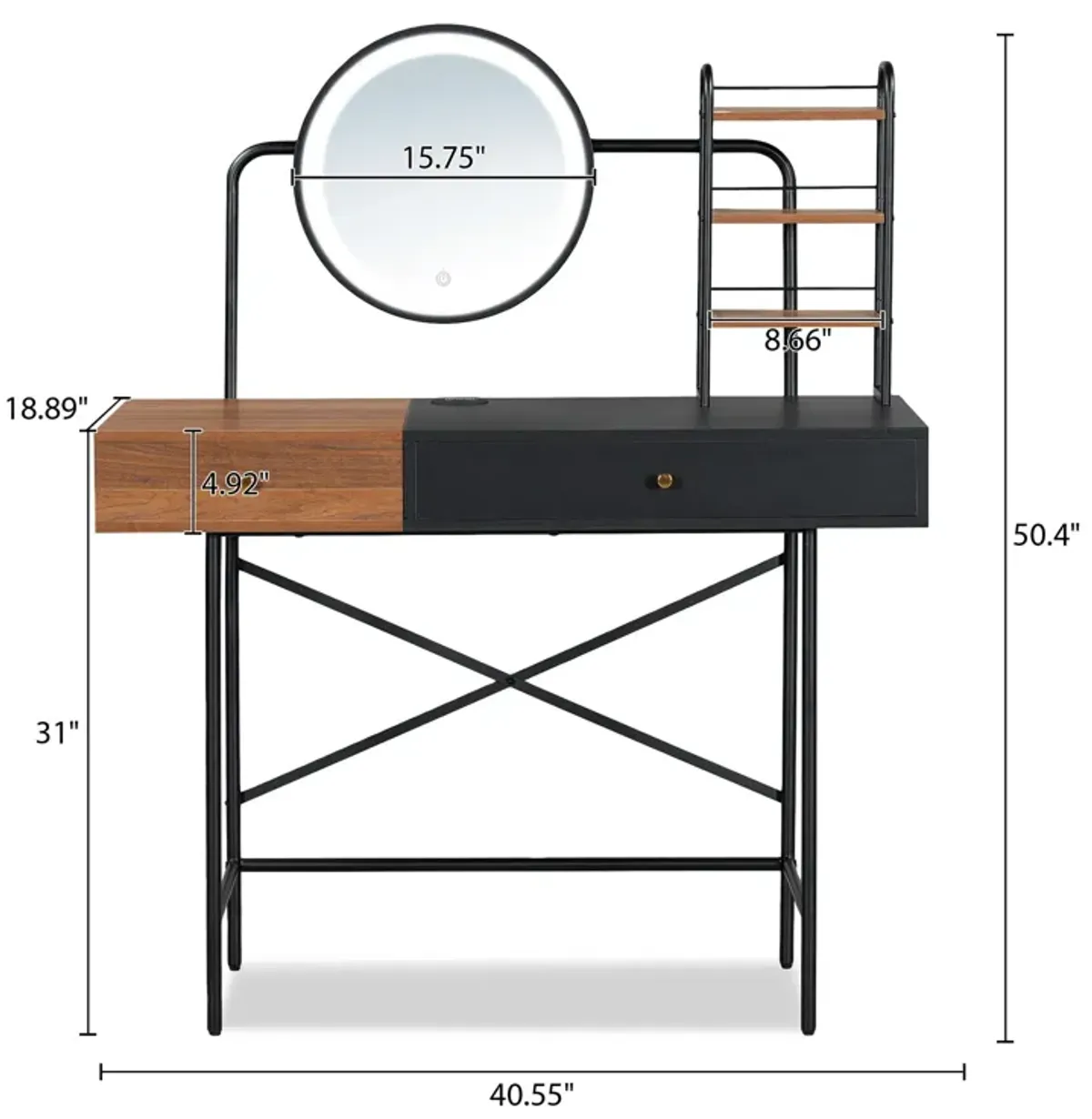 Makeup Vanity Desk With 3-Mode Lighted Mirror & Wireless Charging Station, Vanity Table With Drawer & 3 Open Shelves For Ample Storage Space, Dressing Table For Bedroom