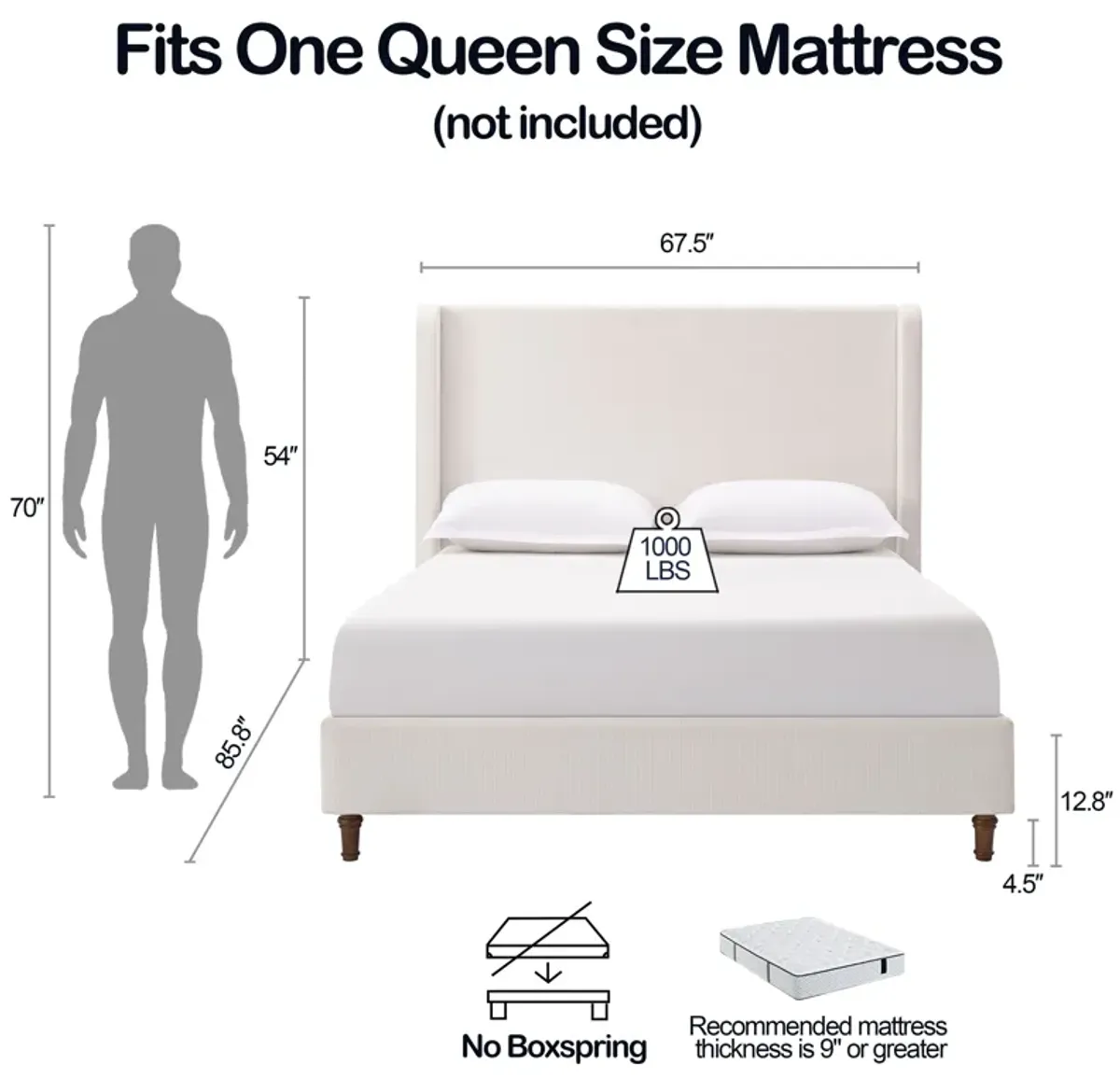 Harper - Tall Headboard Upholstered Bed / High Headboard / Elegant Simplicity / No Box Spring Needed