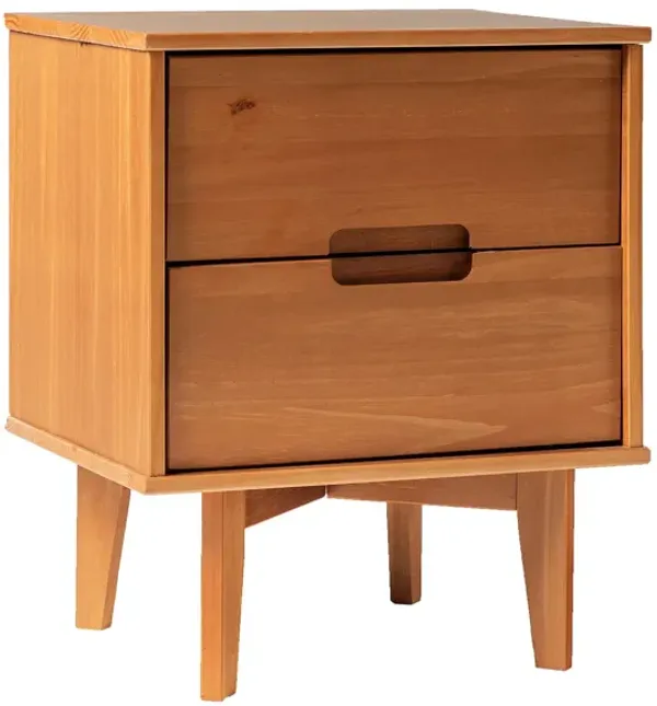 Mid-Century Modern 2 Drawer Solid Wood Nighstand With Cutout Handles