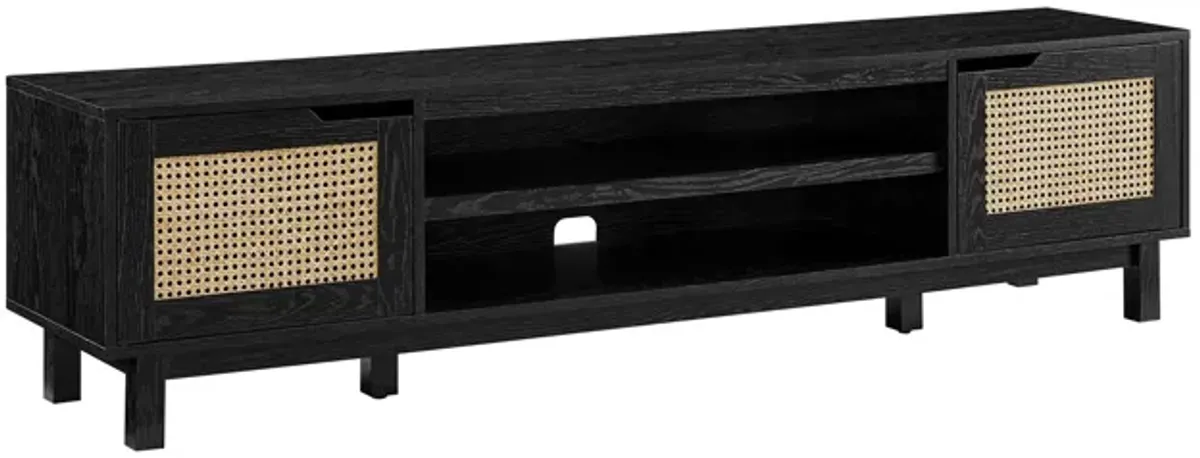 Modern Rattan Door Low TV Stand For TVs Up To 80" - Black