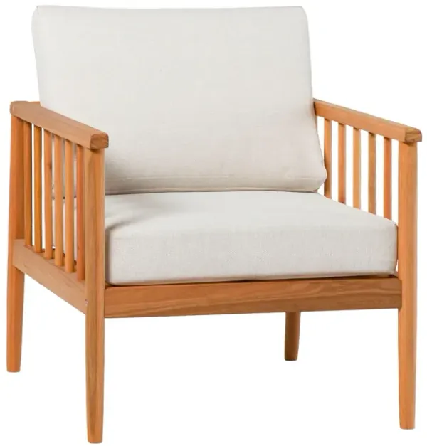 Contemporary Cushioned Eucalyptus Wood Patio Accent Chair - Natural