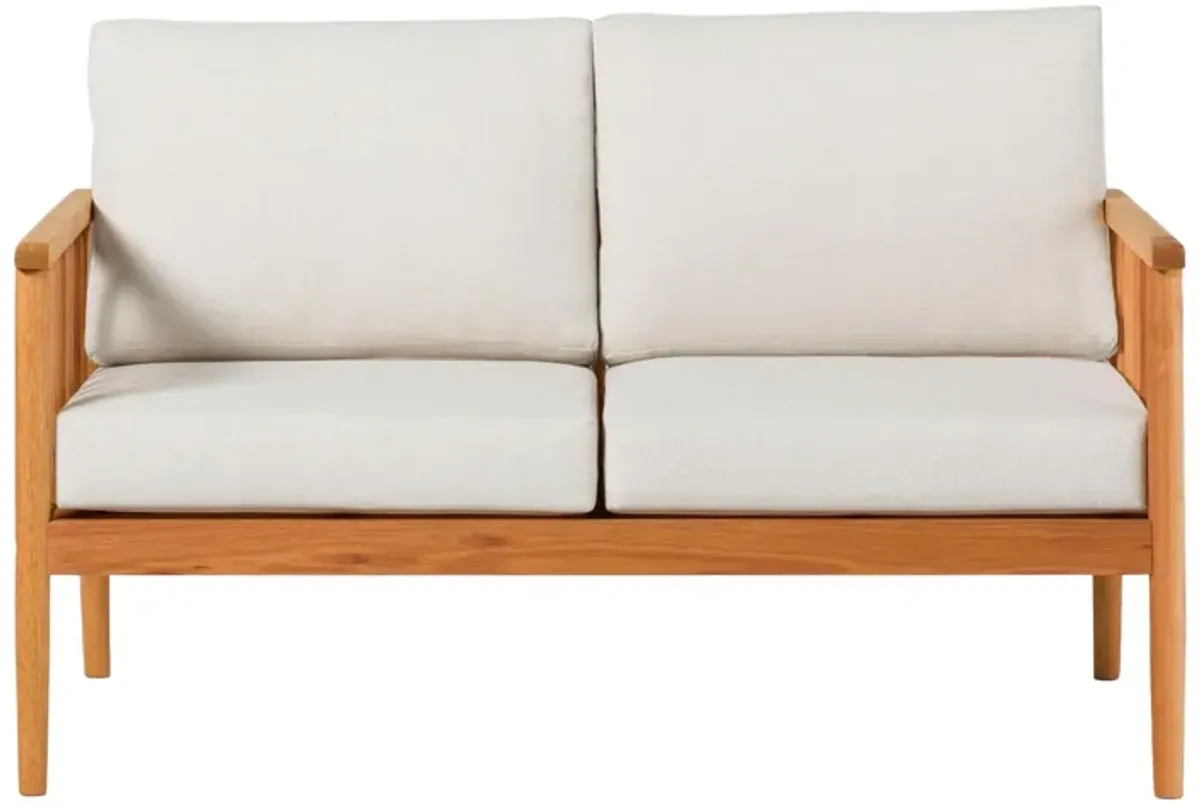 Contemporary Cushioned Eucalyptus Wood Patio Loveseat - Natural