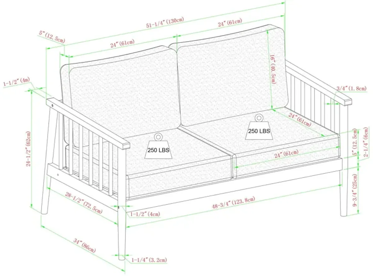 Contemporary Cushioned Eucalyptus Wood Patio Loveseat - Natural