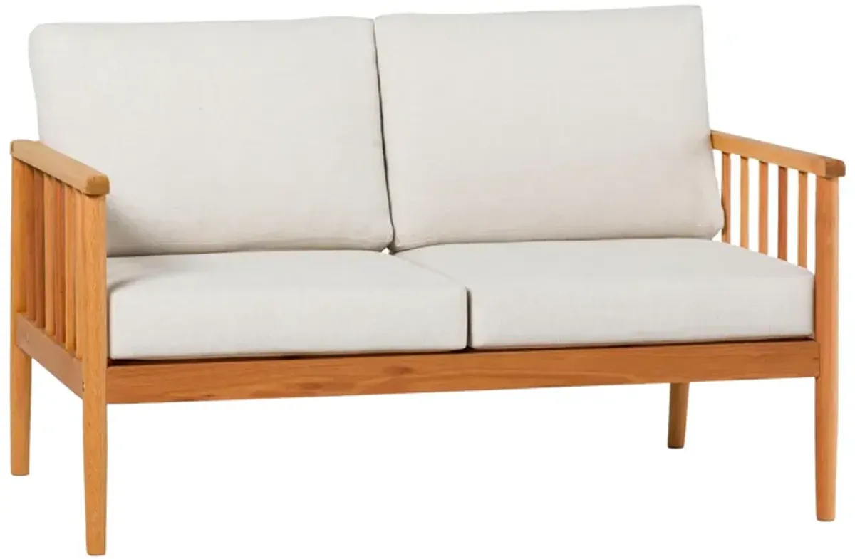 Contemporary Cushioned Eucalyptus Wood Patio Loveseat - Natural