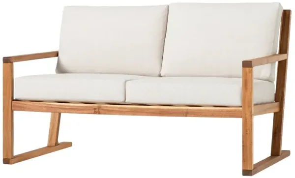 Contemporary Solid Wood Slat Back Patio Loveseat - Natural