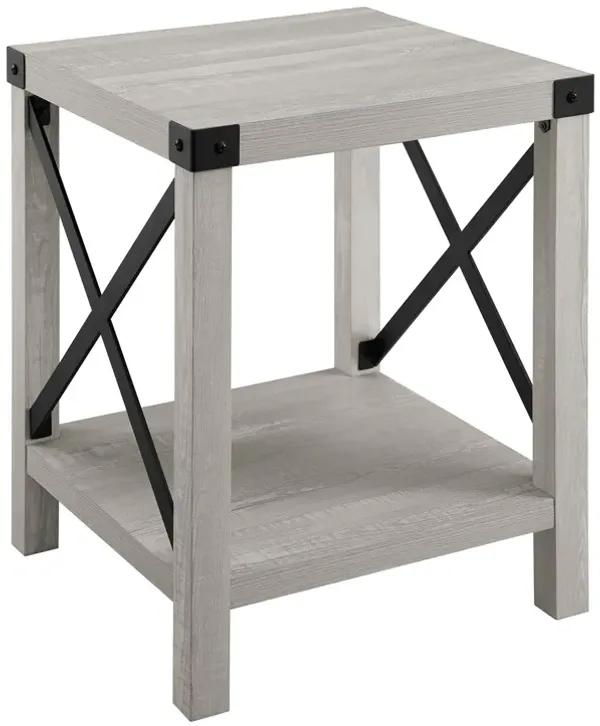 Rustic Industrial Metal X 2 Tier Side Table - Stone Gray
