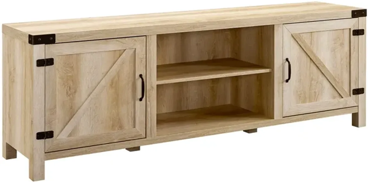 Rustic Farmhouse Double Barn Door 70" TV Stand For 80" TVs With Center Shelves