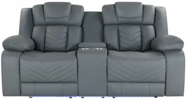 Raize - 10 Power Console Reclining Loveseat With LED - Gray