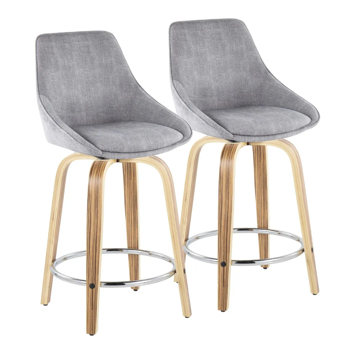 Diana - Contemporary, Fixed Height Counter Stool With Swivel & Round Footrest (Set of 2)