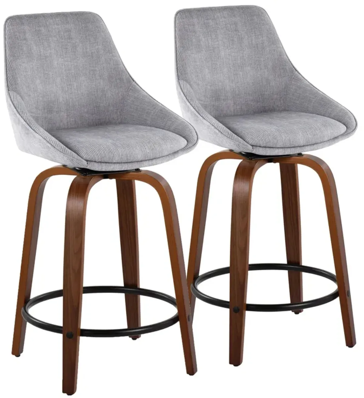 Diana - Contemporary, Fixed Height Counter Stool With Swivel & Round Footrest (Set of 2)