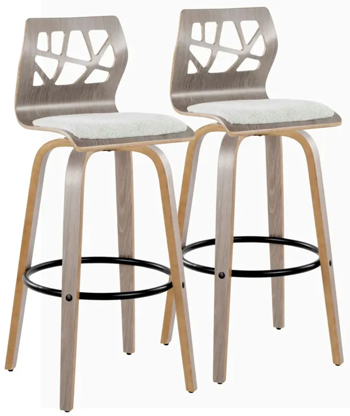 Folia - Contemporary Fixed Height Stool With Swivel With Round Footrest (Set of 2)