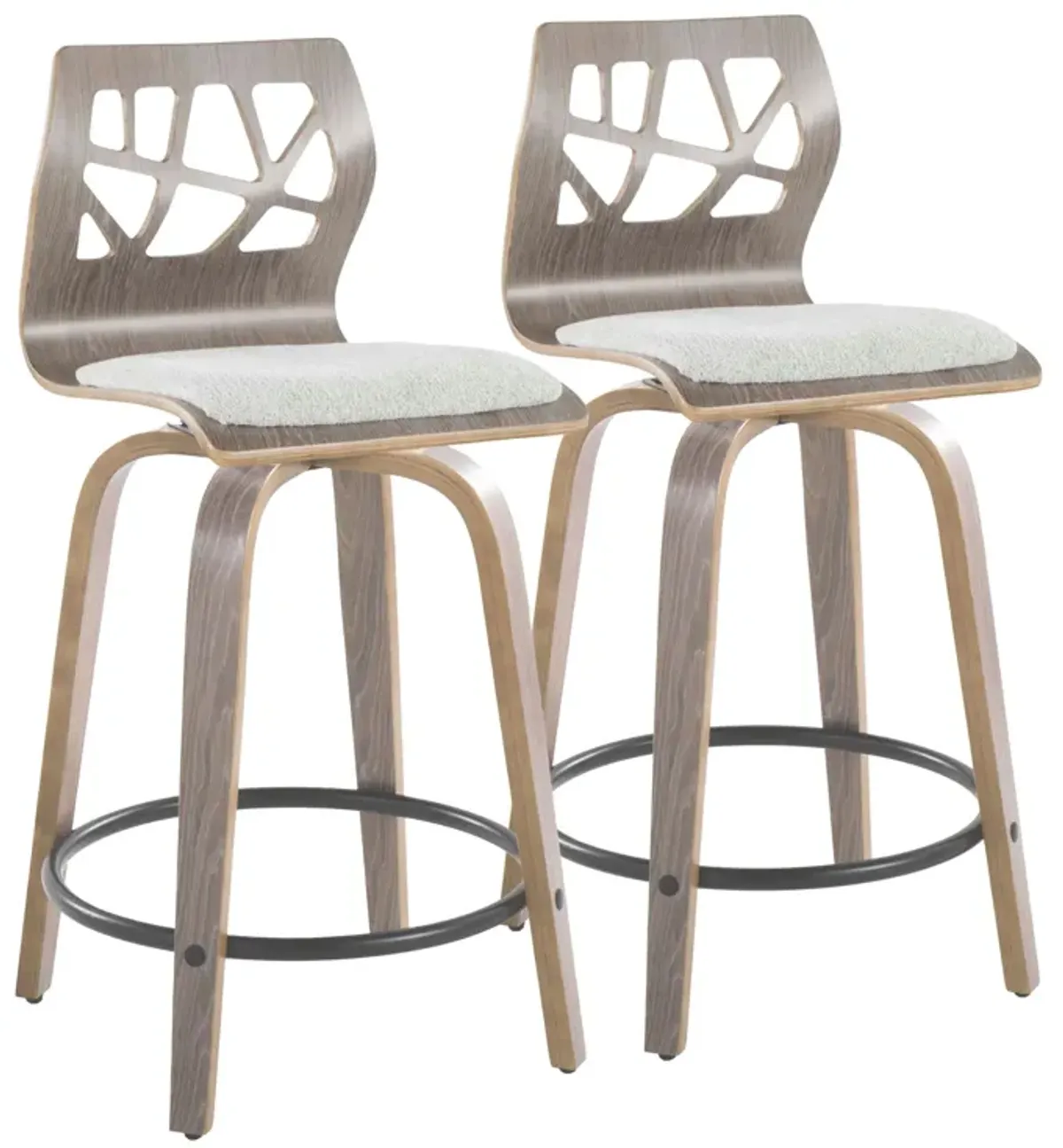 Folia - Contemporary Fixed Height Stool With Swivel With Round Footrest (Set of 2)