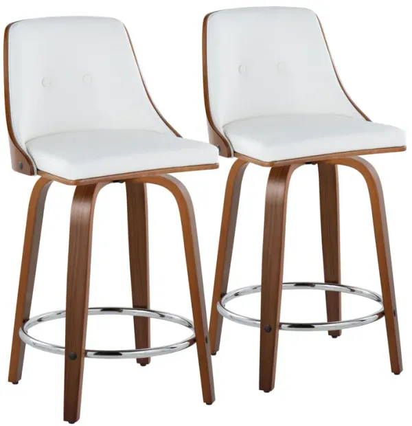 Gianna - Mid-Century Modern Fixed Height Stool With Swivel With Round Footrest (Set of 2)