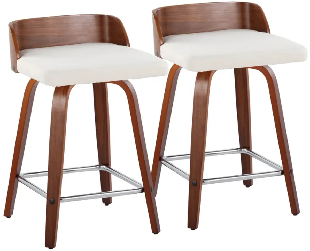 Maya - Mid Century Modern Fixed Height Counter Stool With Swivel With Square Footrest (Set of 2)