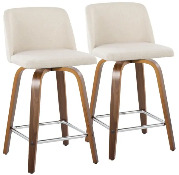 Toriano - Mid Century Modern Fixed Height Counter Stool With Swivel And Square Footrest (Set of 2)