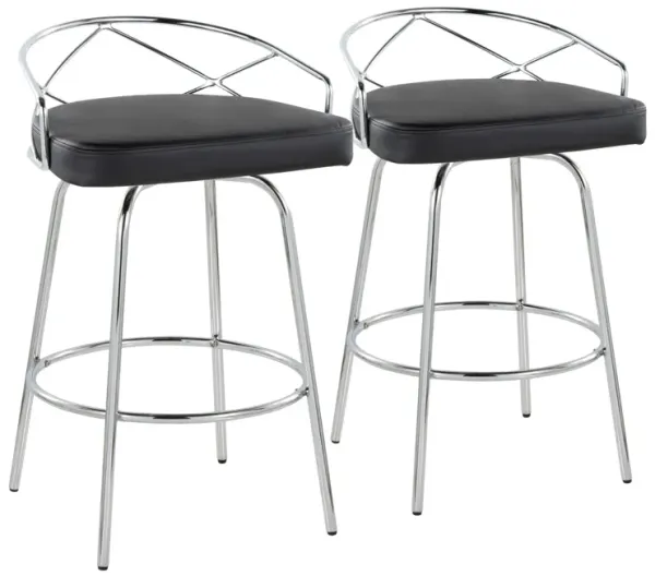Charlotte - Glam Glam / Art Deco Fixed Height Counter Stool With Swivel With Round Footrest (Set of 2)