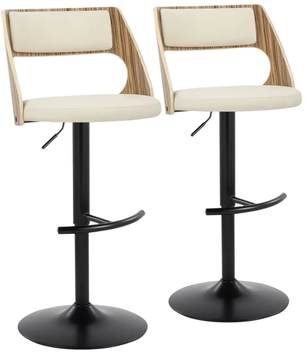 Cecina - Contemporary Adjustable Barstool With Swivel With Rounded T Footrest (Set of 2) - Black / Zebra / Cream