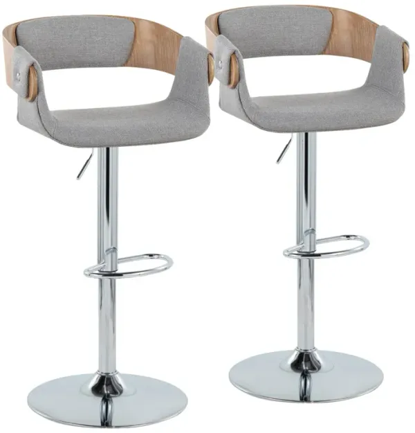 Elisa - Mid-Century Modern Adjustable Barstool With Swivel With Oval Footrest (Set of 2) - Chrome / White Washed / Gray