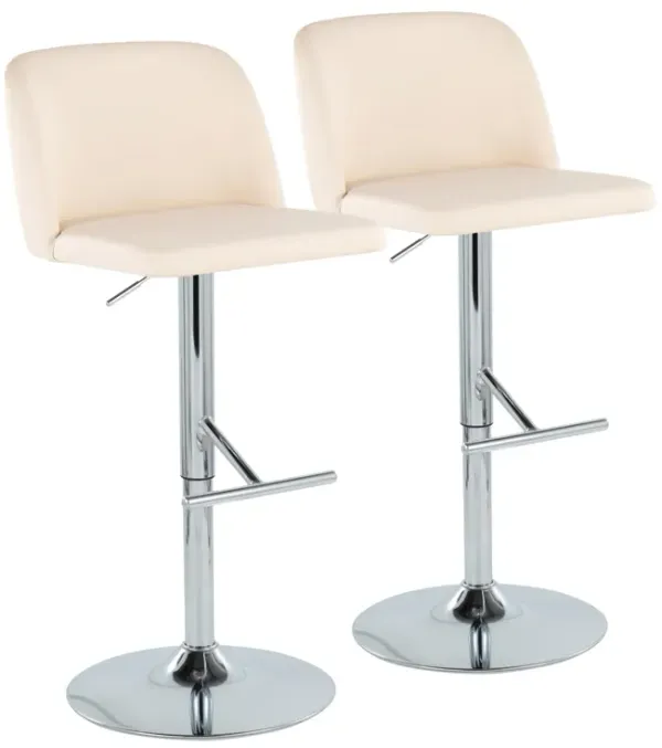 Toriano - Contemporary Adjustable Barstool With Swivel With Straight T Footrest (Set of 2) - Cream / Chrome