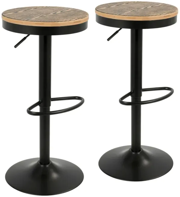 Dakota - Industrial Adjustable Barstool With Swivel (Set of 2) - Black / Brown / Grain