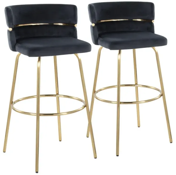 Cinch - Glam / Art Deco Fixed Height Barstool With Swivel With Round Footrest (Set of 2)