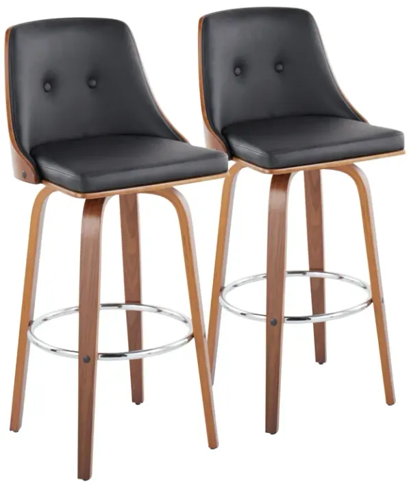 Gianna - Mid Century Modern Fixed Height Barstool With Swivel With Round Footrest (Set of 2)