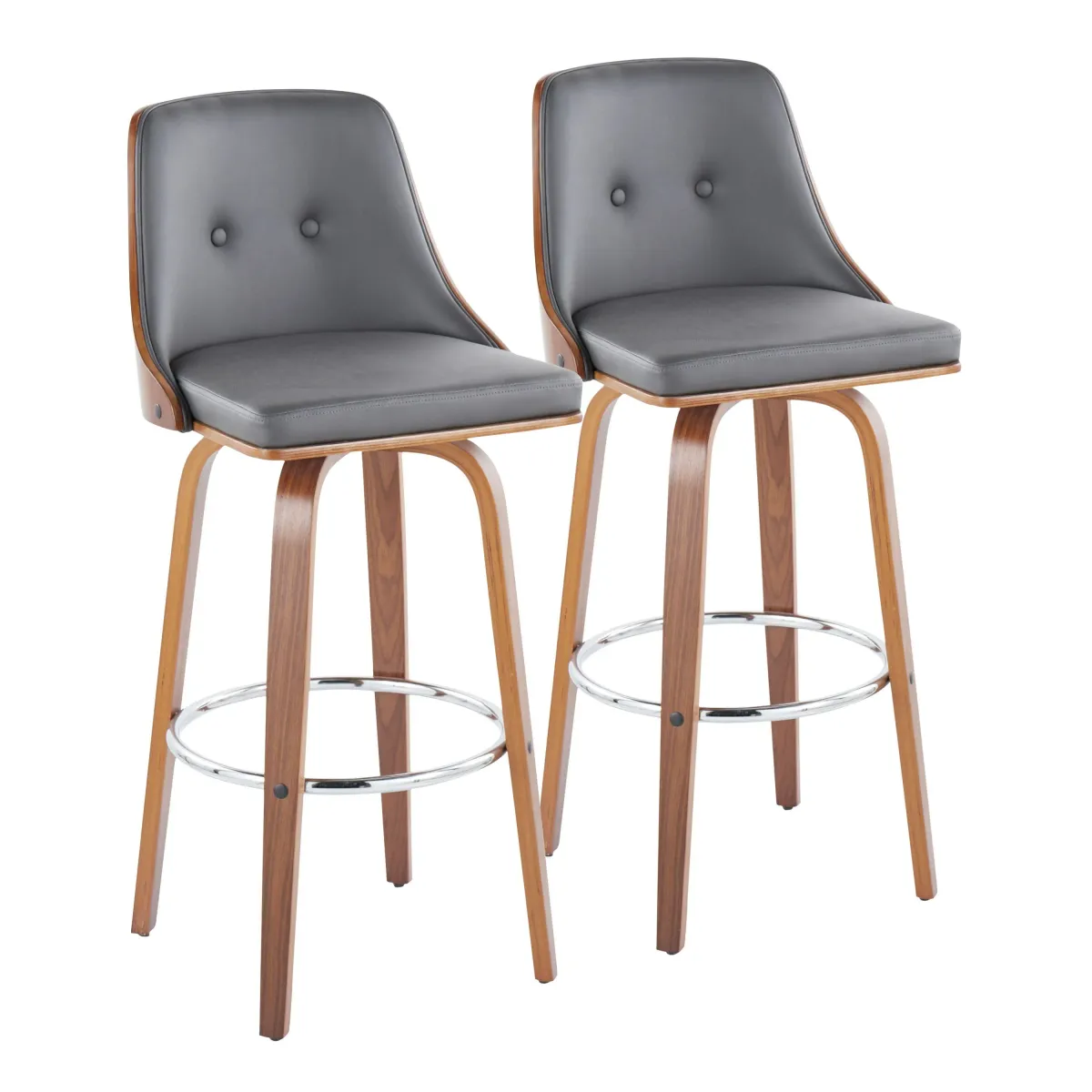 Gianna - Mid Century Modern Fixed Height Barstool With Swivel With Round Footrest (Set of 2)